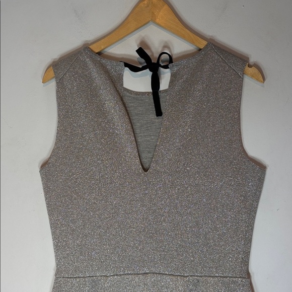 J.Crew Women's Sleeveless Lurex Silver Knit Jumpsuit wide leg Velvet Tie small - Picture 7 of 14